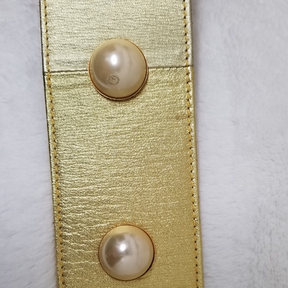 Bergdorf Goodman Rare 2-Tone Wide Gold Leather Vintage Belt S/M - Picture 6 of 16